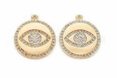 Evil Eye Anhänger, Metall, nickelfrei, flach, rund mit Öse, vergoldet, 19 x 17 x 2,5 mm (1 Stk.)