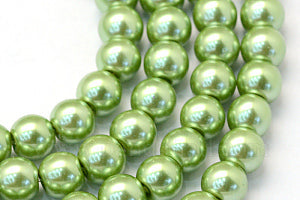 Glas Perlen mit Perlmutt Effekt, limettengrün, 10–11 mm (10 Stk.)