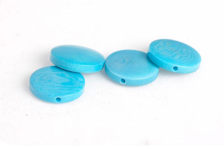 Tagua Perle, flach, rund, türkis