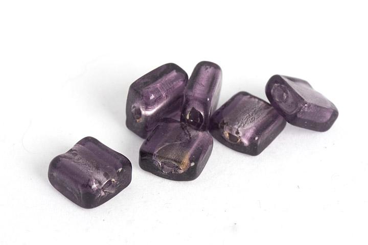Glasperle, Silberfolie, quadratisch, violett, 12x12mm