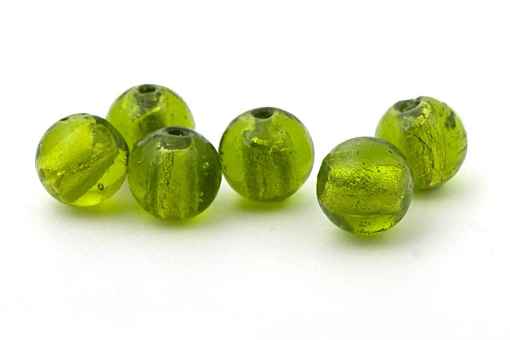 Glasperle, Silberfolie, rund, grün, 12mm