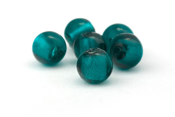 Glasperle, Silberfolie, rund, türkis, 12mm