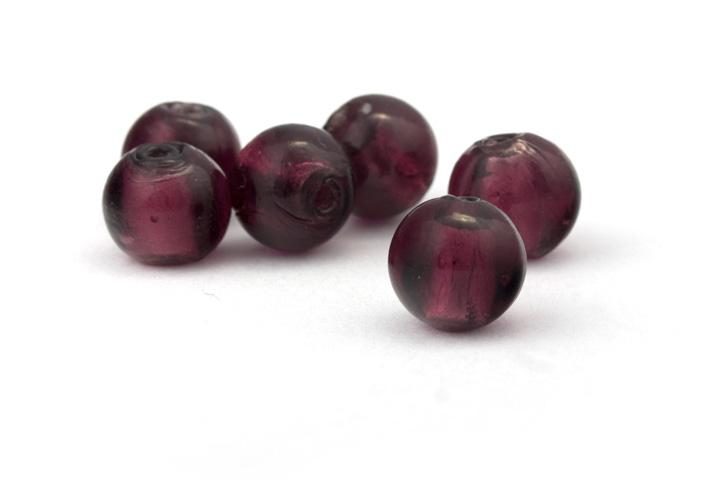 Glasperle, Silberfolie, rund, weinrot, 12mm