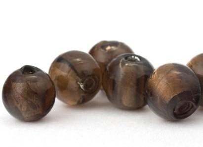 Glasperle, Silberfolie, rund, braun, 12mm