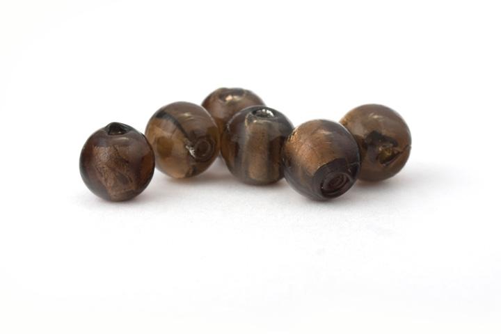 Glasperle, Silberfolie, rund, braun, 12mm