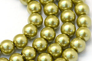 Glas Perlen mit Perlmutt Effekt, olive, 12 mm (10 Stk.)