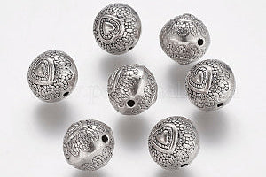 Metallperle Tibet-Stil mit Herz, antiksilber, 10mm (10 Stk.)