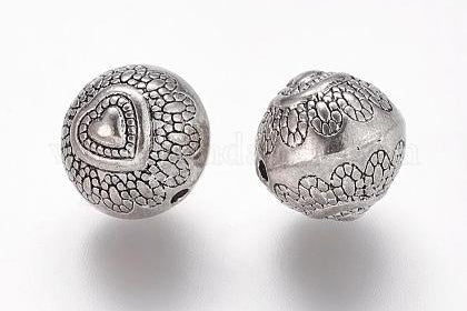 Metallperle Tibet-Stil mit Herz, antiksilber, 10mm (10 Stk.)